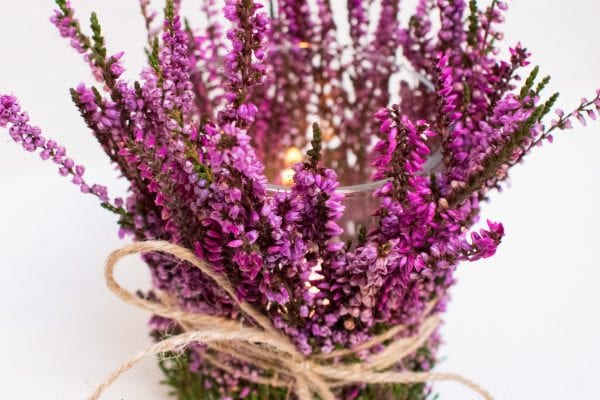 Máte rádi vřes? Vyrobte si podzimní svícen na čajovou svíčku